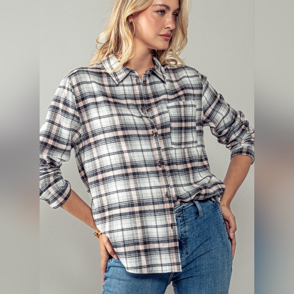 Black Plaid Flannel Button Down Shirt